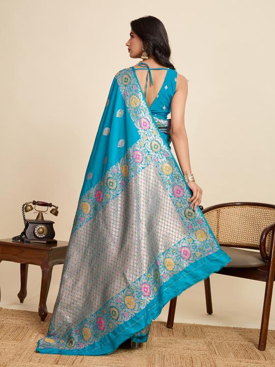 Firozi Soft Silk Saree — alternate view