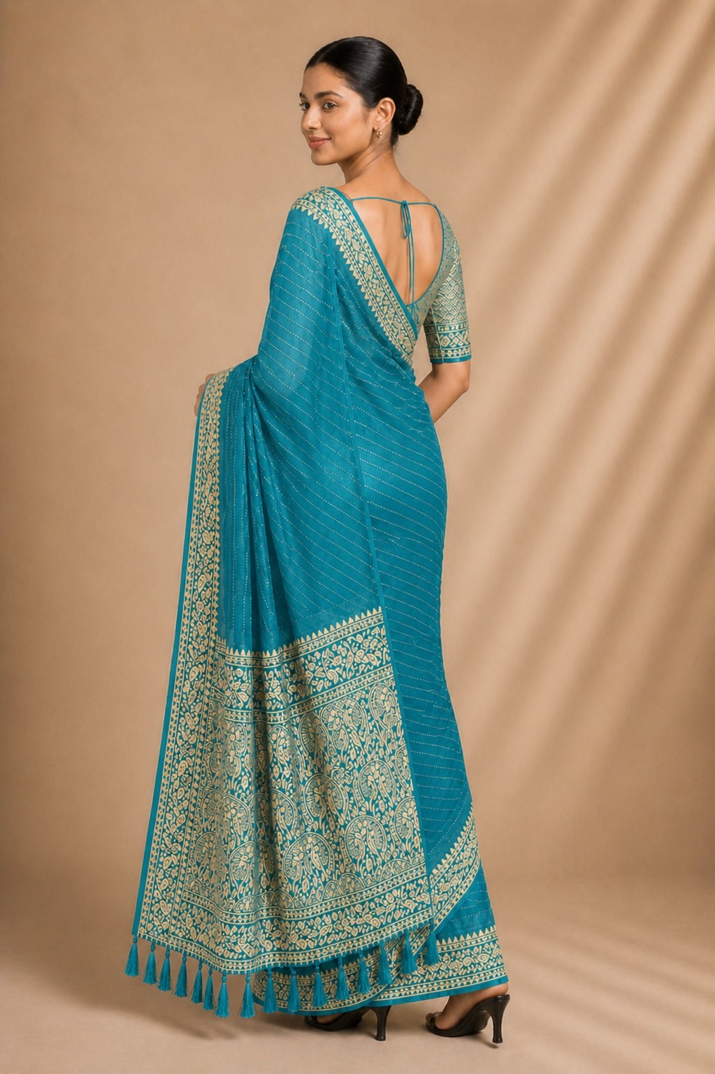 Firozi Stripe Woven Chiffon Saree — alternate view