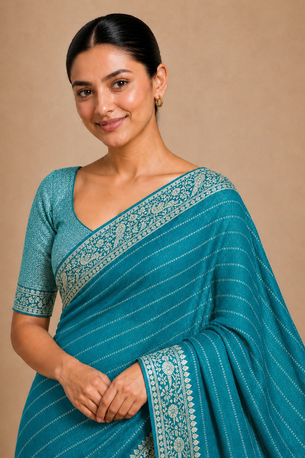 Firozi Stripe Woven Chiffon Saree