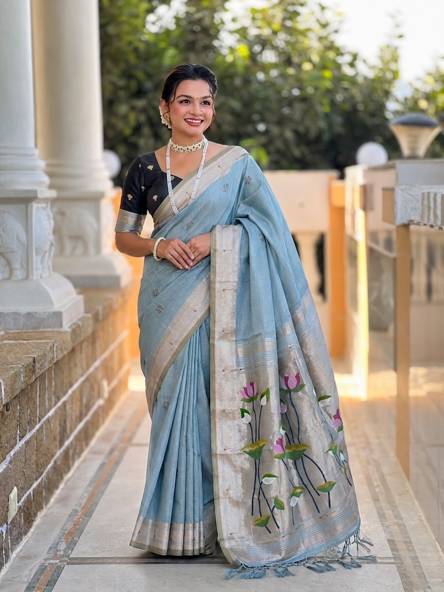 Firozi Woven Meenakari Cotton Silk Saree