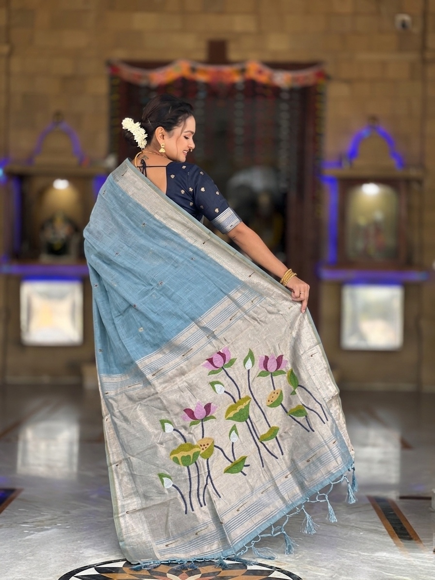 Firozi Woven Meenakari Cotton Silk Saree — alternate view