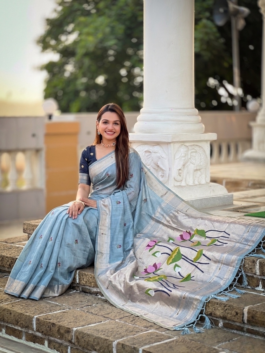 Firozi Woven Meenakari Cotton Silk Saree