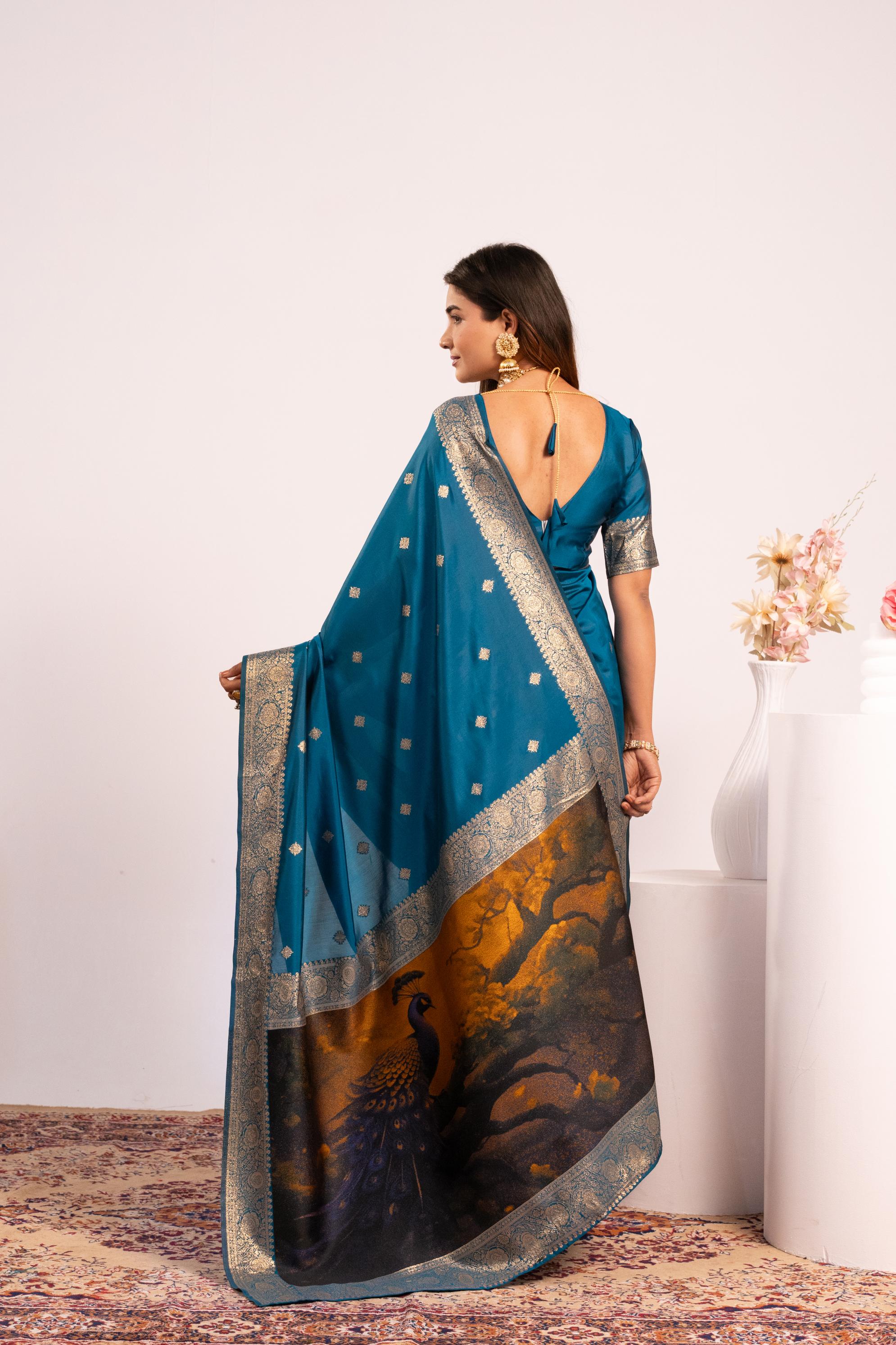 Firozi Zari Resham Designer Banarasi Silk Saree — alternate view