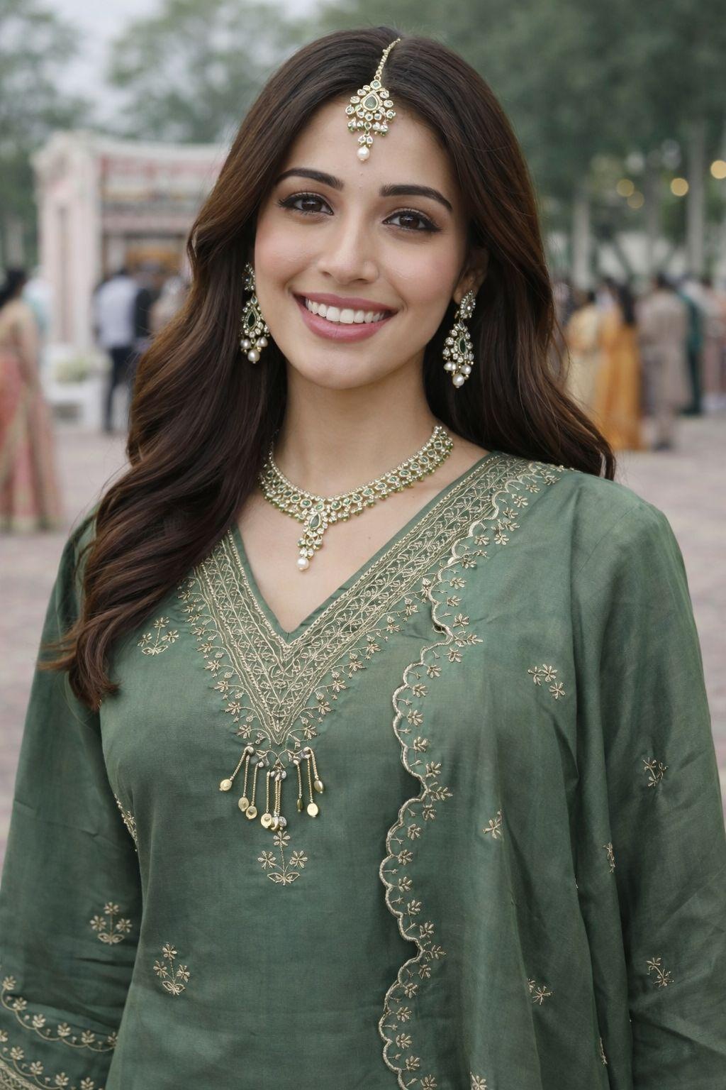Forest Green Embroidered Sharara Suit — alternate view