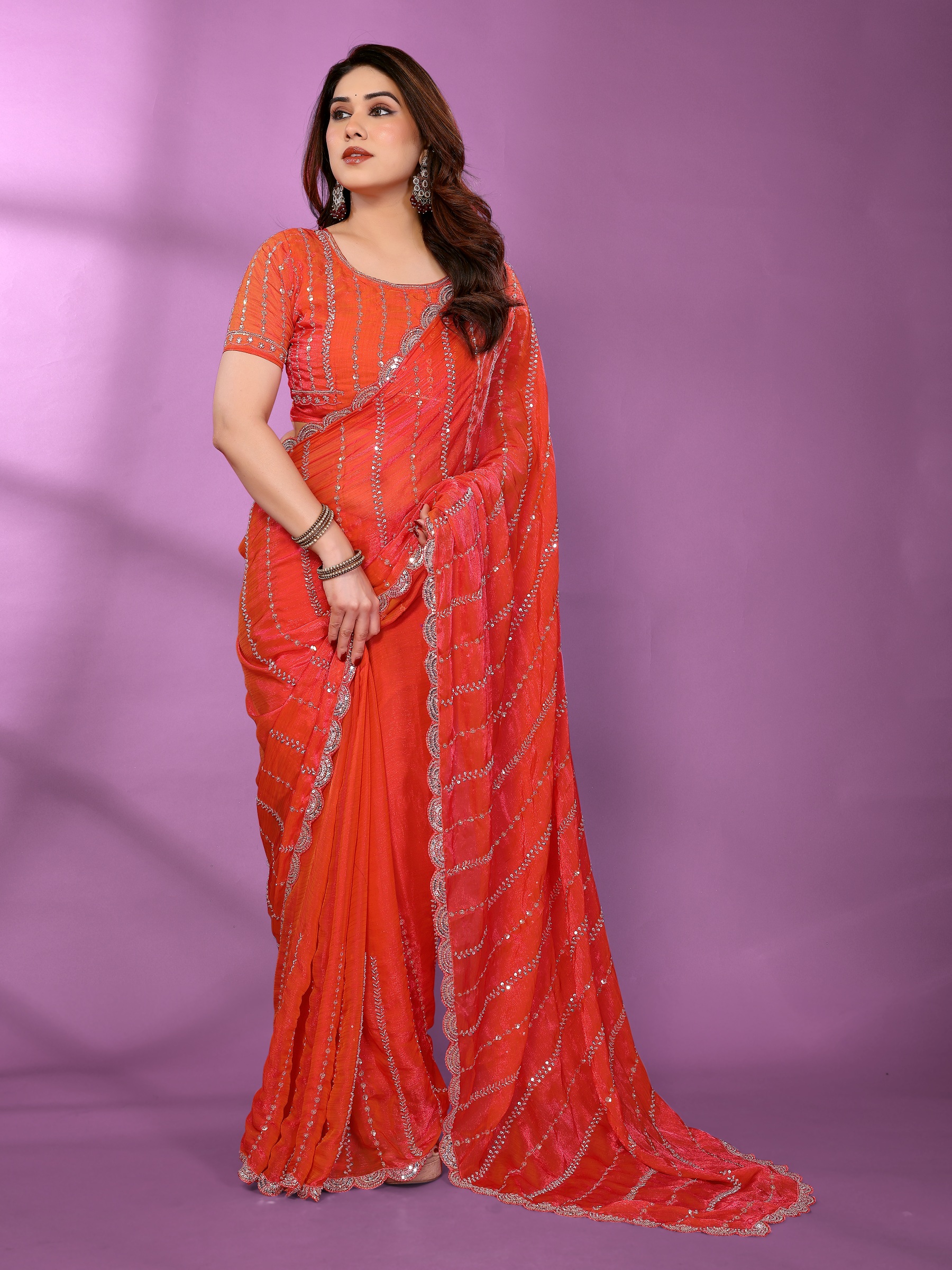 Gajari Beaded Satin Silk Saree