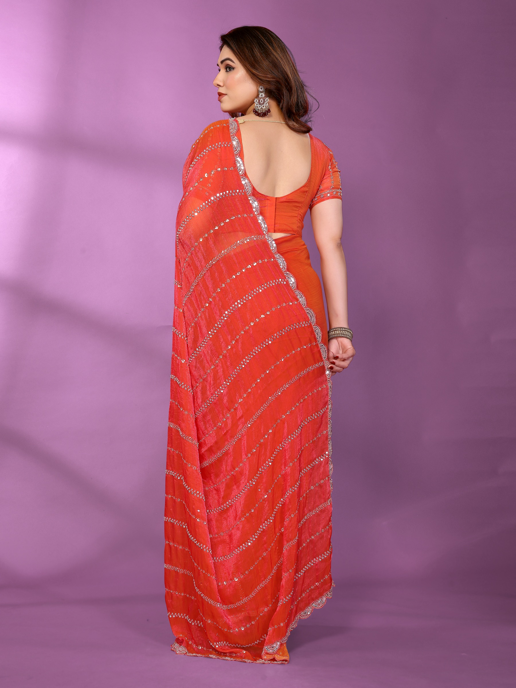 Gajari Beaded Satin Silk Saree — alternate view