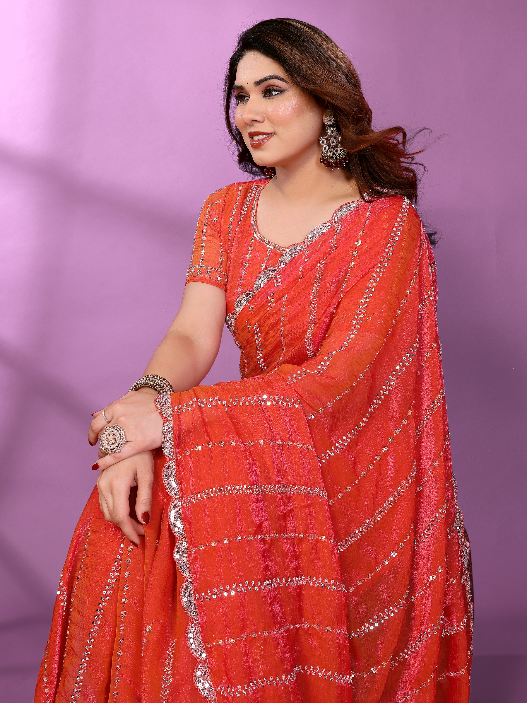 Gajari Beaded Satin Silk Saree