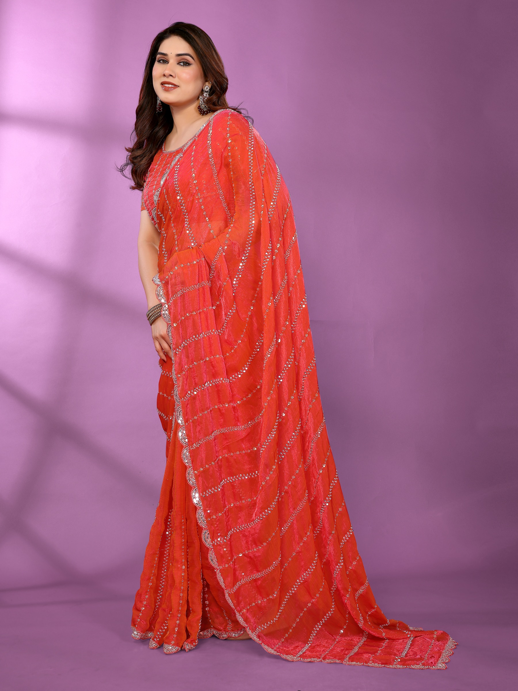 Gajari Beaded Satin Silk Saree