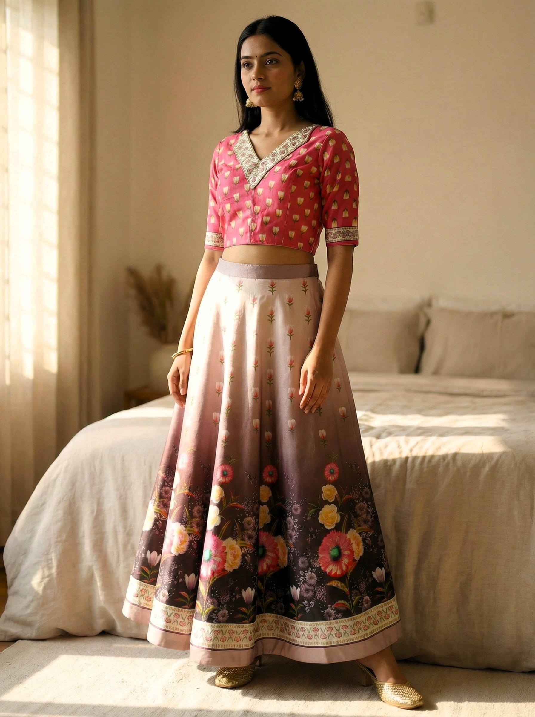 Gajari Floral Printed Silk Blend Lehenga Choli — alternate view