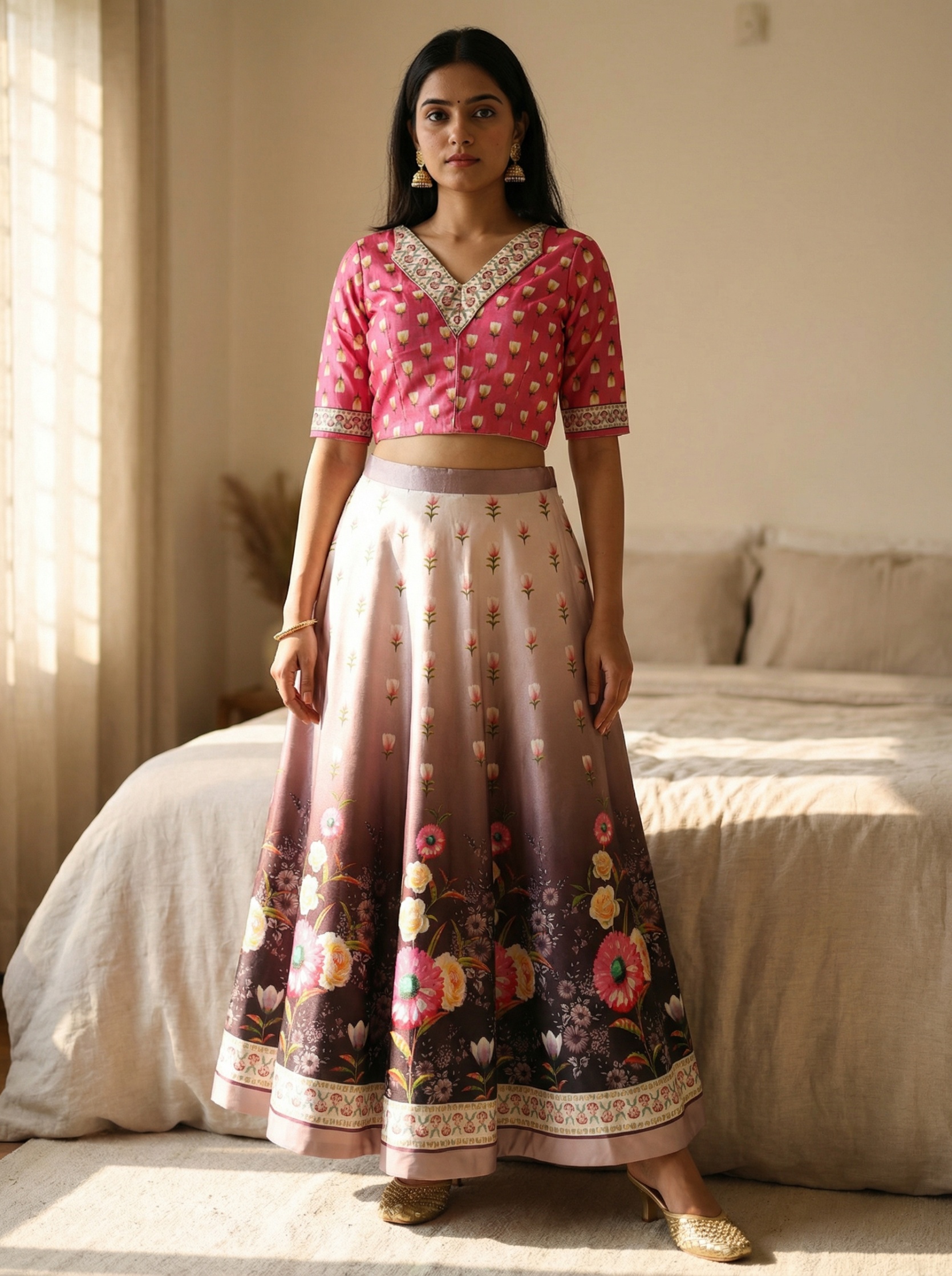 Gajari Floral Printed Silk Blend Lehenga Choli