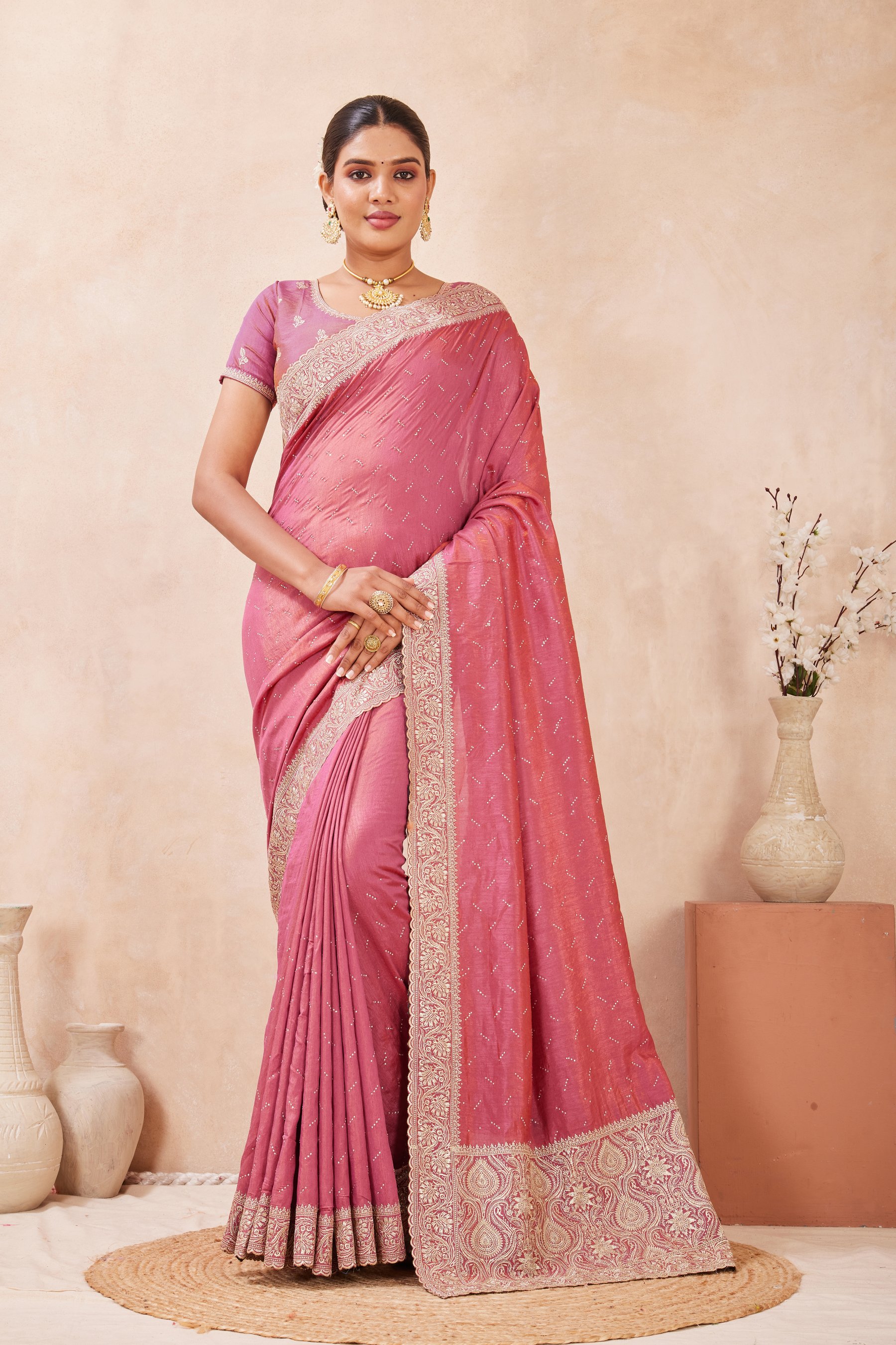 Gajari Tow Ton Silk Saree with Zari Pallu