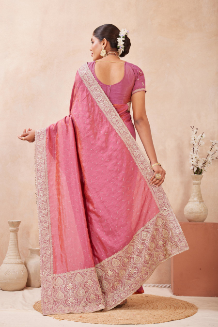 Gajari Tow Ton Silk Saree with Zari Pallu — alternate view