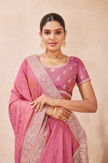 Gajari Tow Ton Silk Saree with Zari Pallu