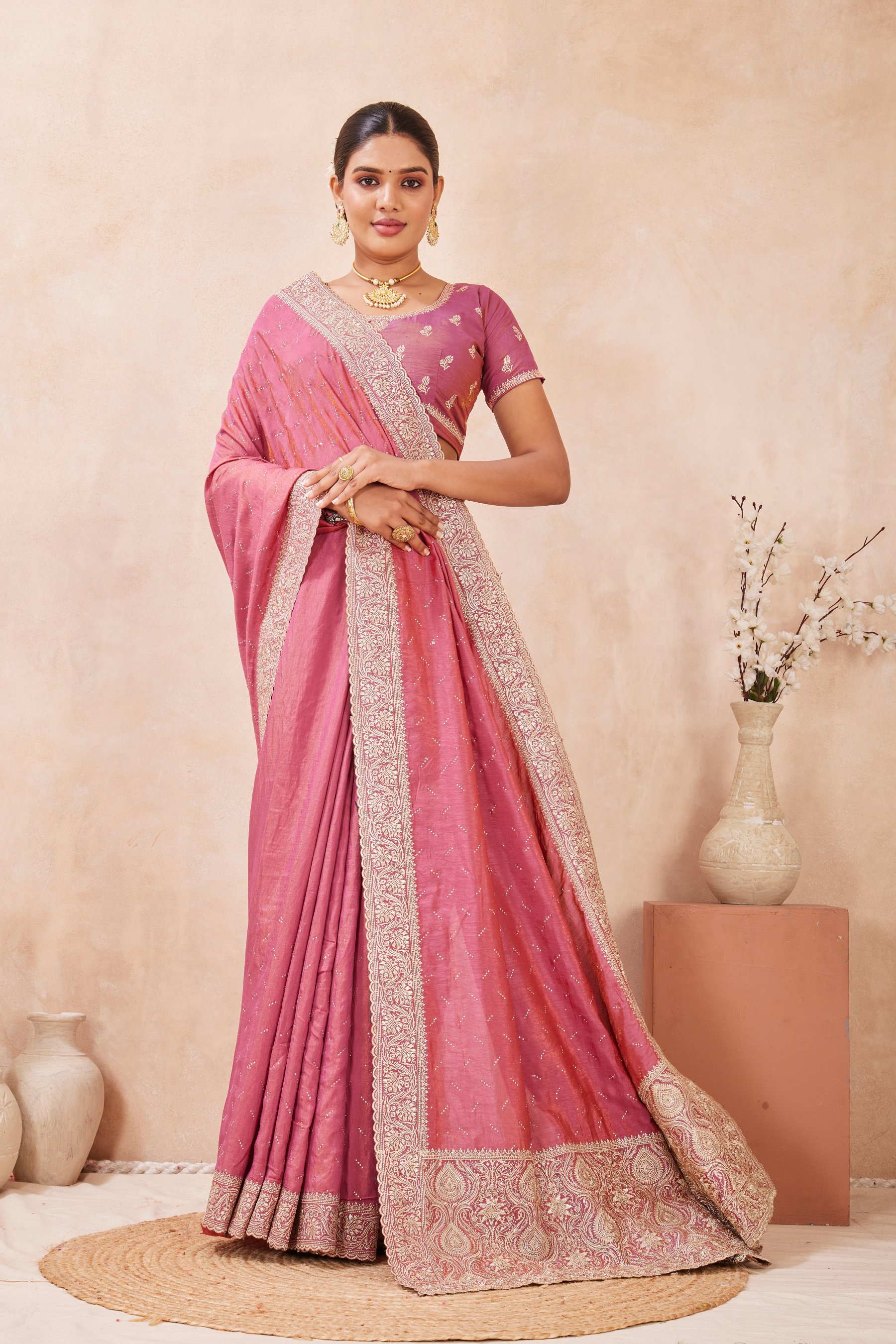 Gajari Tow Ton Silk Saree with Zari Pallu