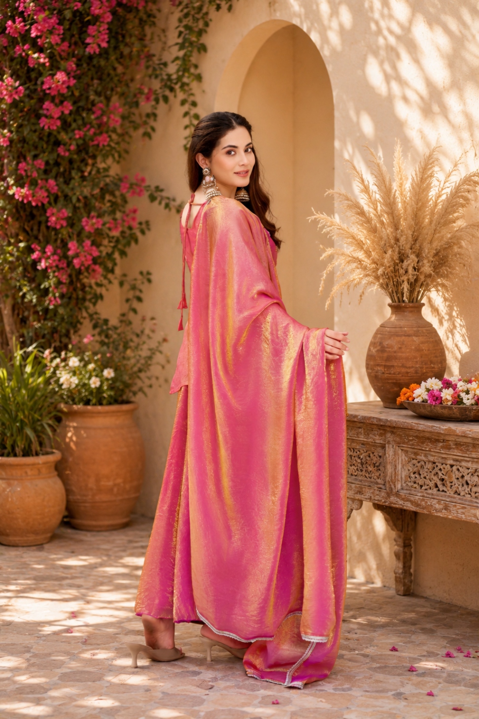 Gajri Bead Work Fendy Satin Palazzo Suit — alternate view