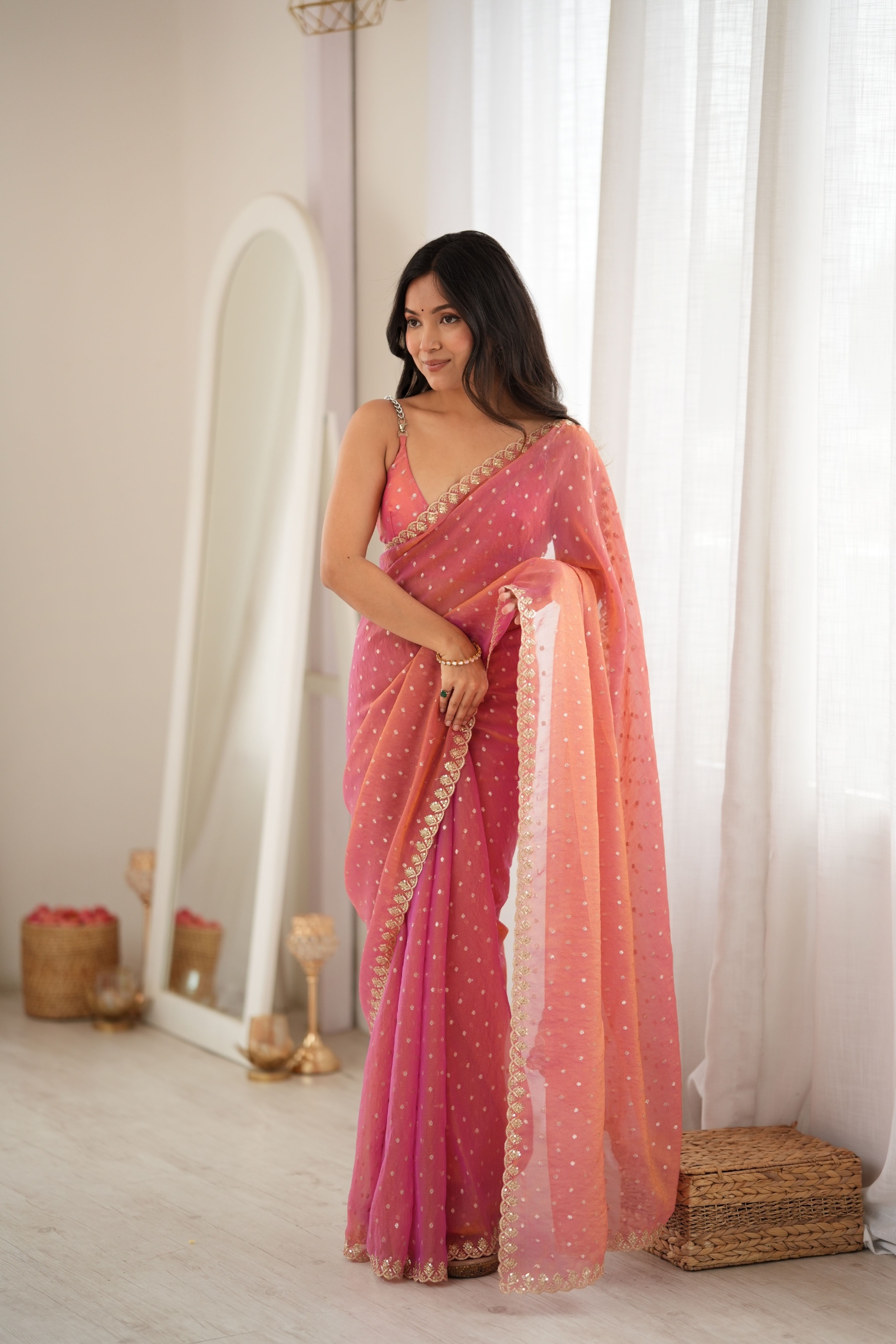 Gajri Butti Embroidery Moss Butti Saree