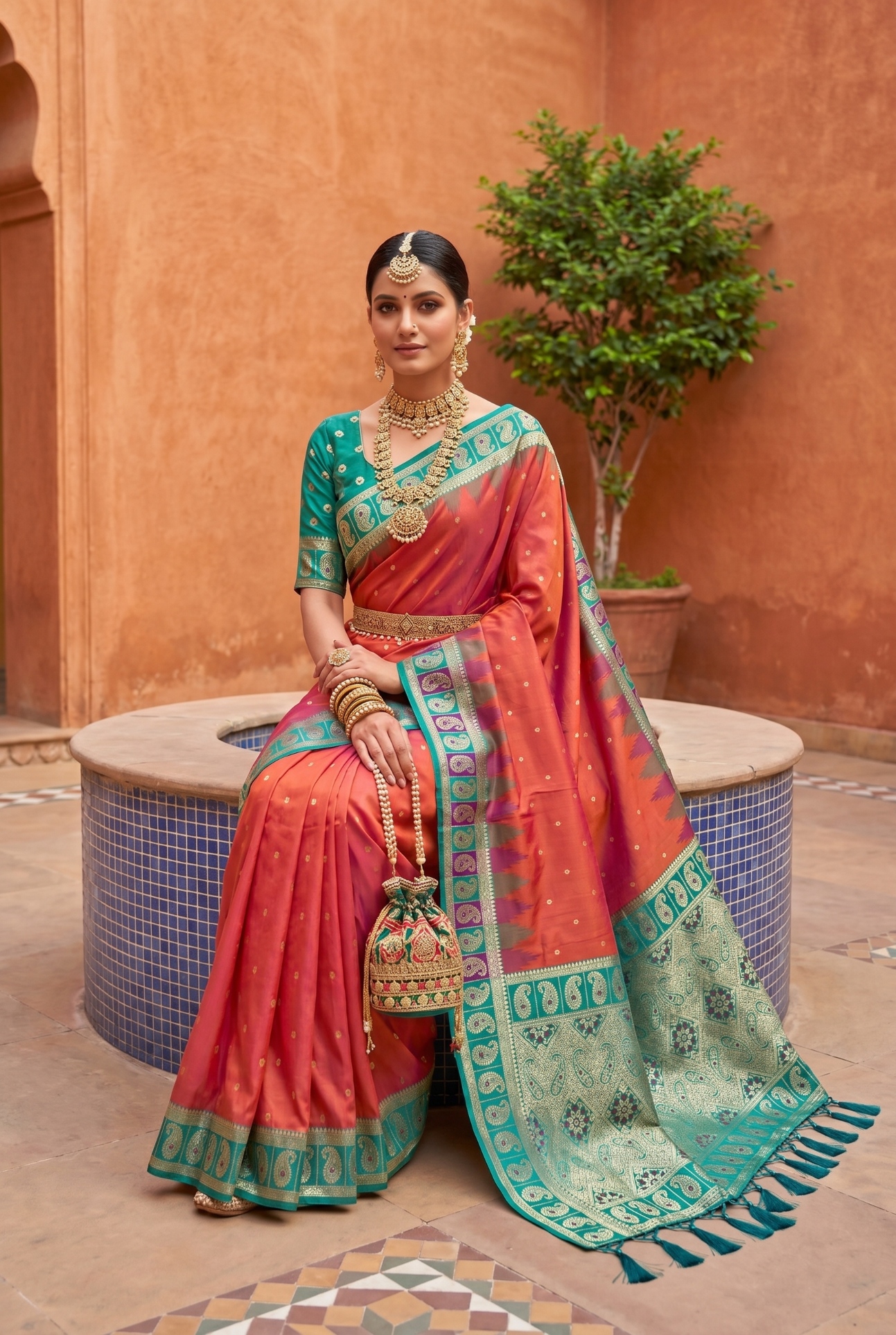 Gajri Ethnic Motif Woven Soft Silk Saree