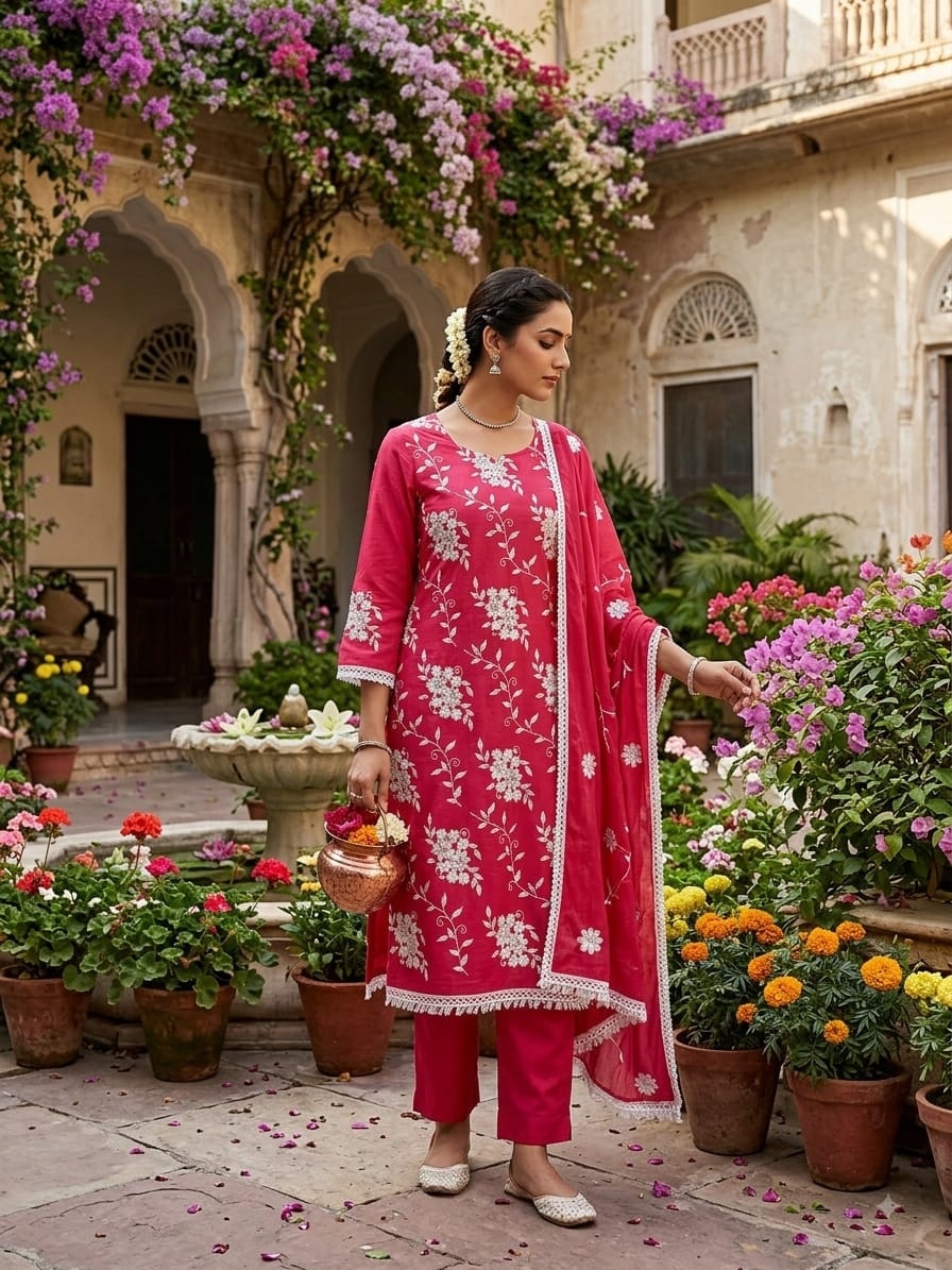 Gajri Floral Embroidery Parampra Silk Straight Suit
