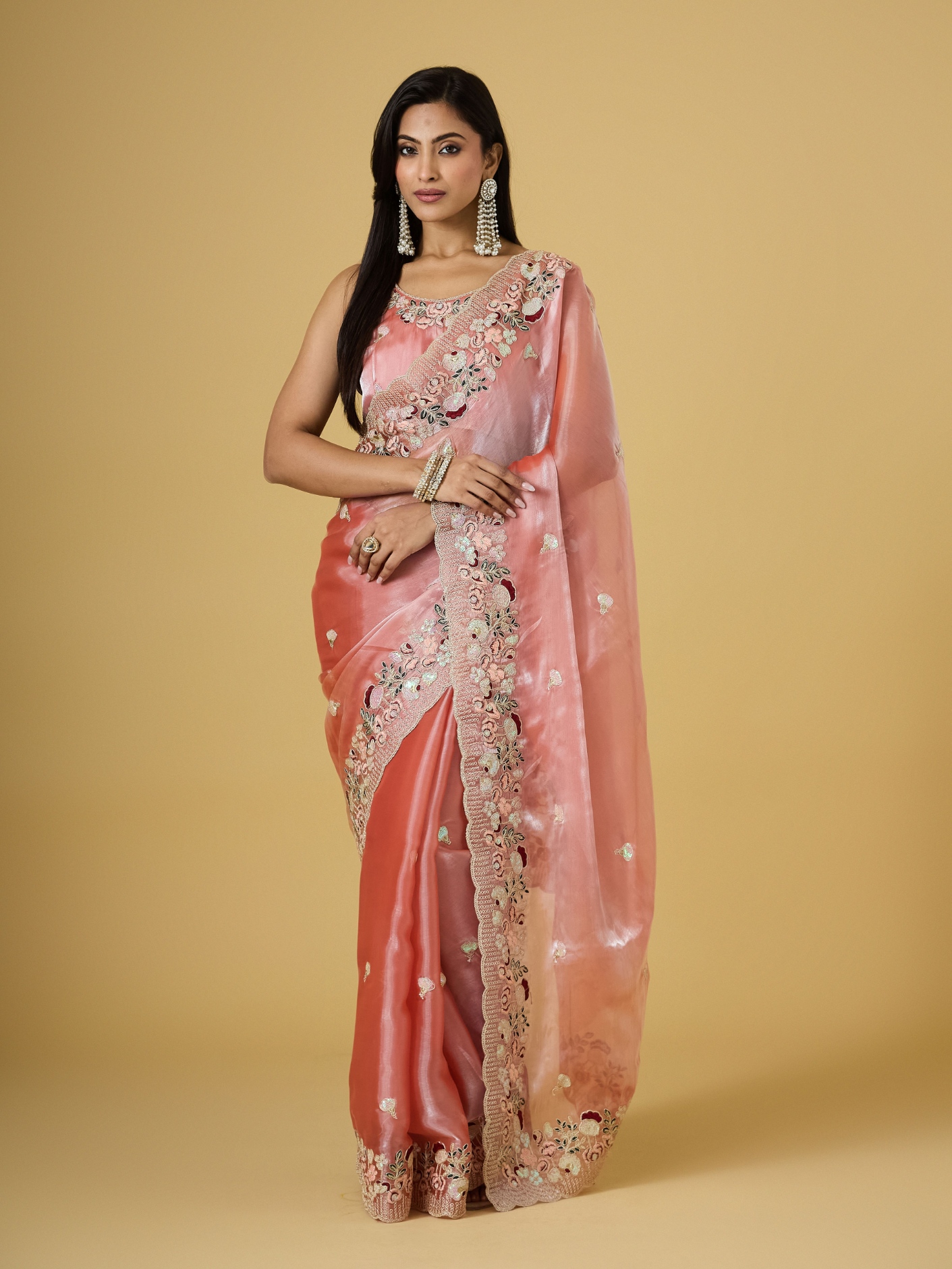 Gajri Floral Thread Embroidery Jimmy Choo Saree