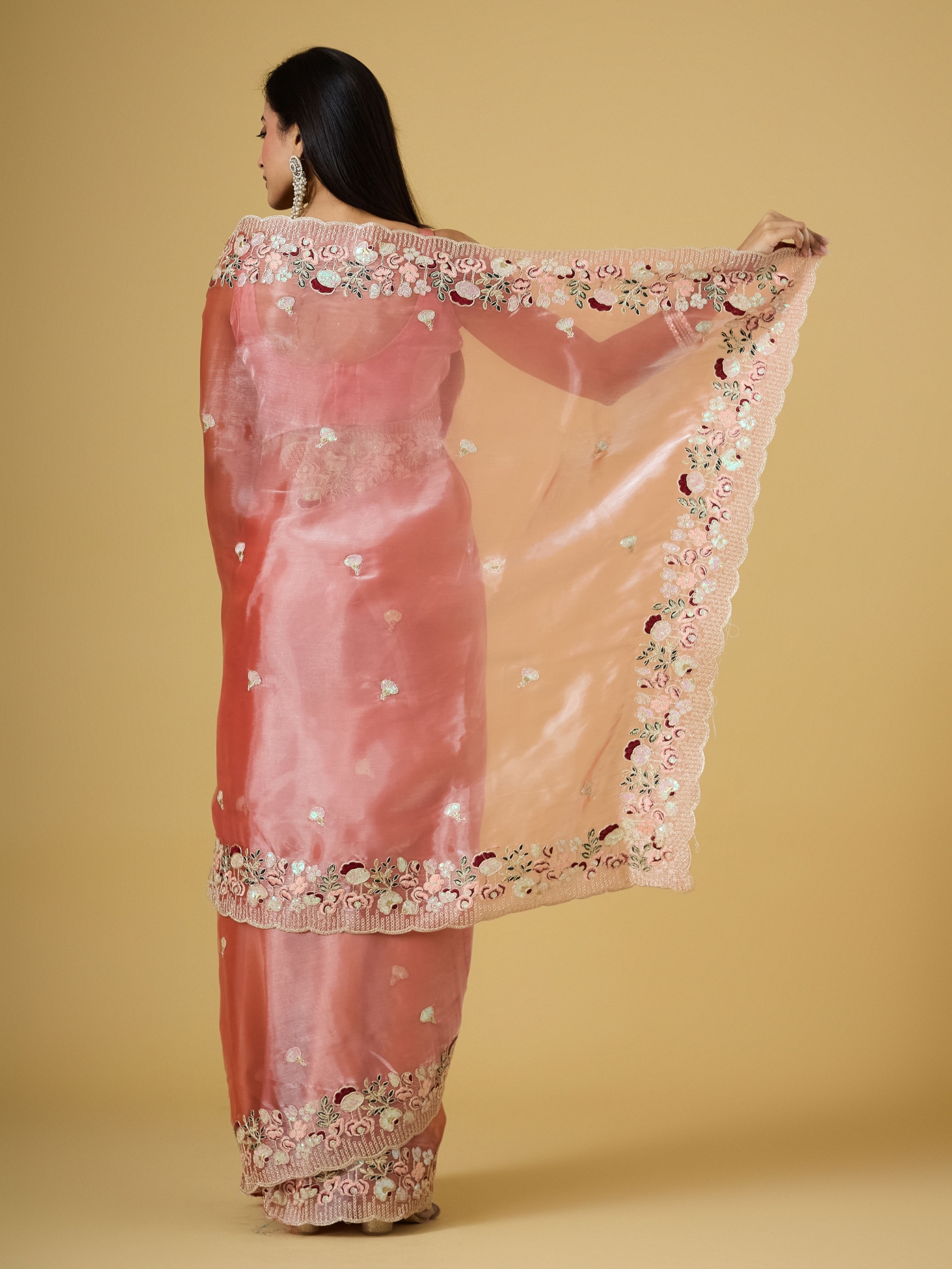 Gajri Floral Thread Embroidery Jimmy Choo Saree — alternate view