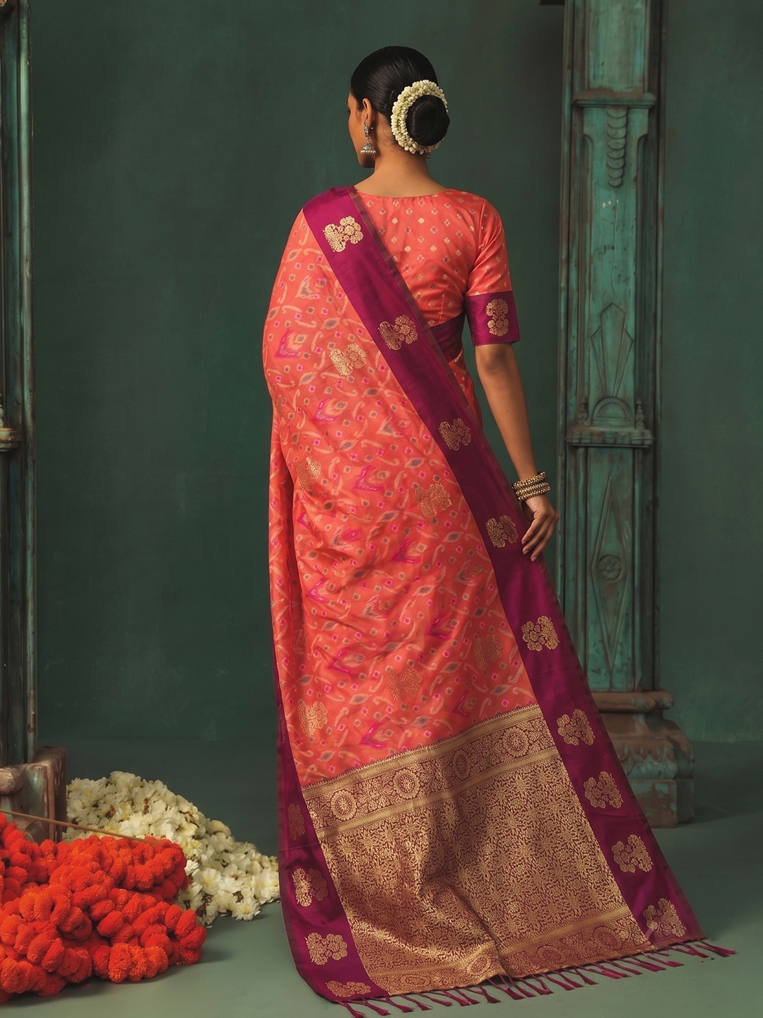 Gajri Geometric Woven Designer Silk Saree — alternate view