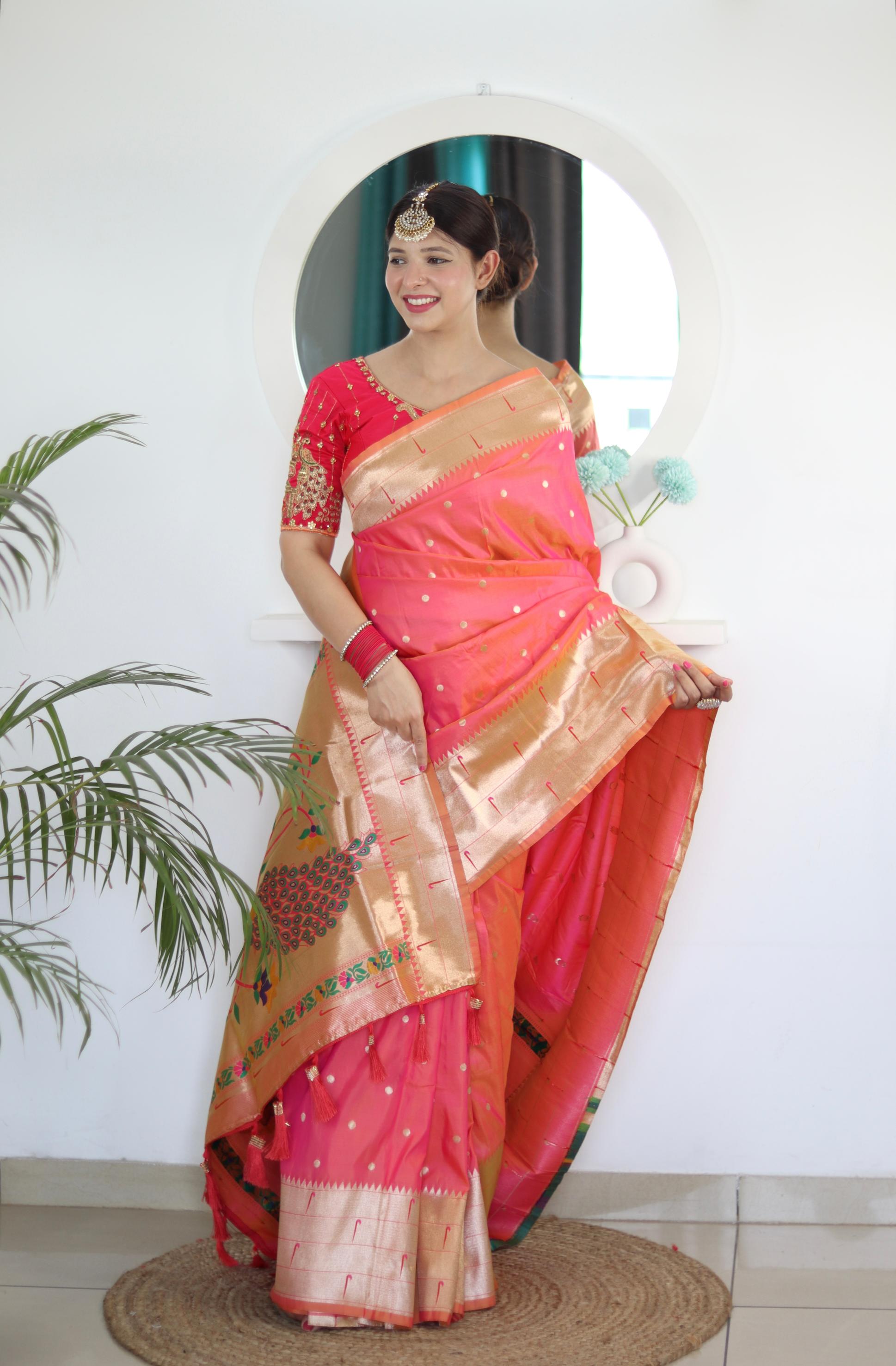 Gajri Maroon Paithani Silk Saree