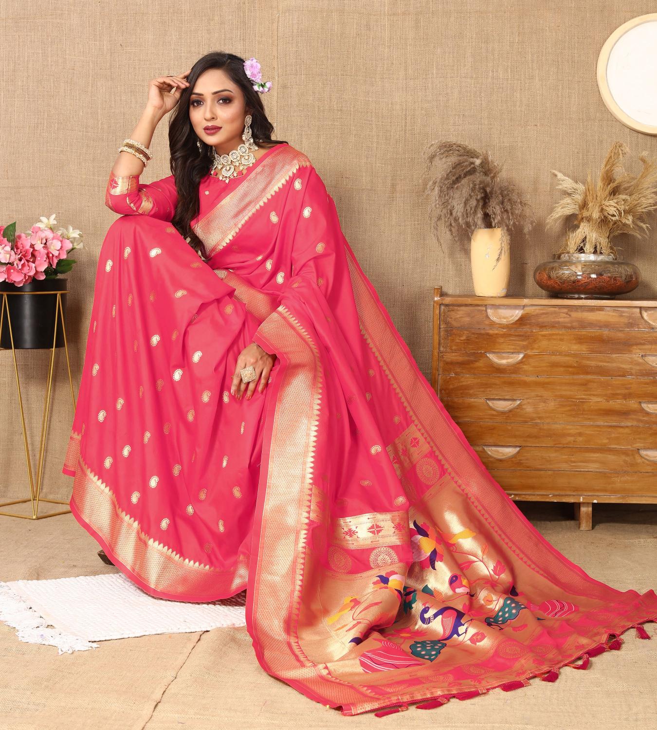 Gajri Paithani Silk Saree