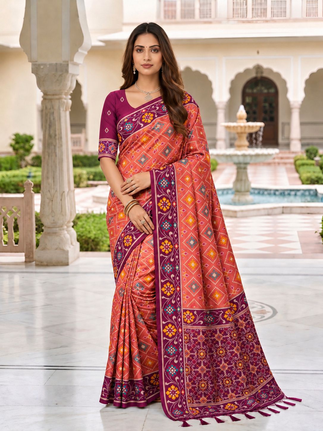 Gajri Patola Silk Meenakari Jacquard Saree