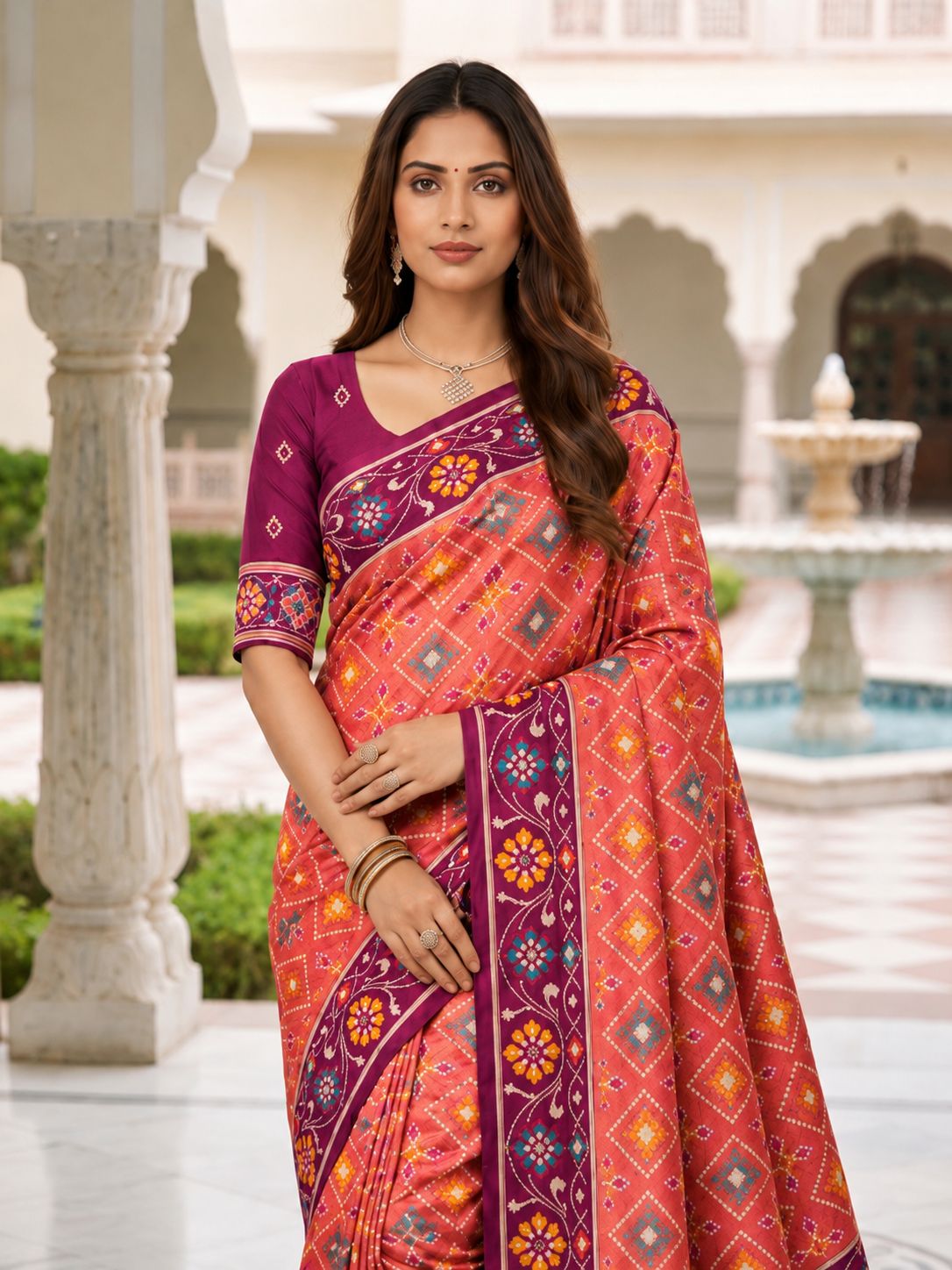 Gajri Patola Silk Meenakari Jacquard Saree