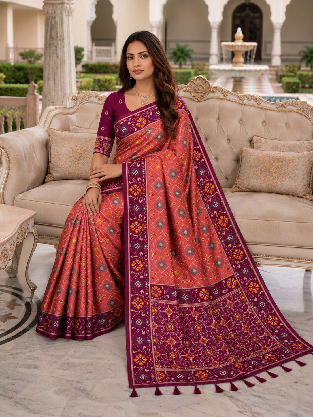Gajri Patola Silk Meenakari Jacquard Saree
