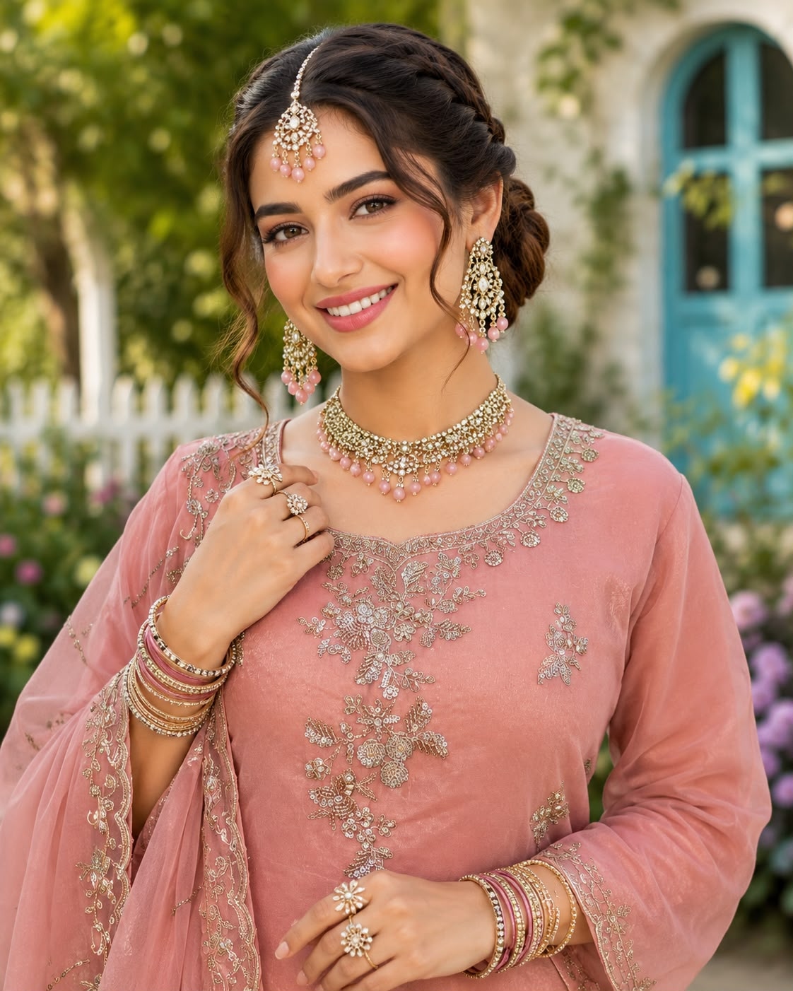 Gajri Rose Gold Beadwork Palazzo Suit — alternate view