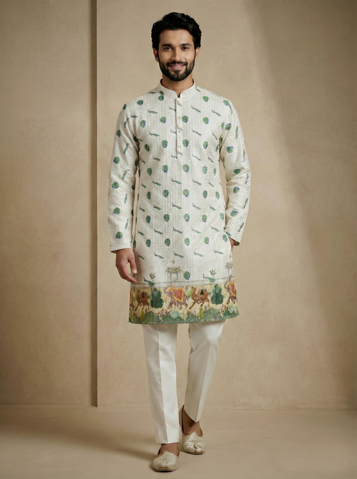 Garden Elephant Digital Print Mix Cotton Kurta Pyjama