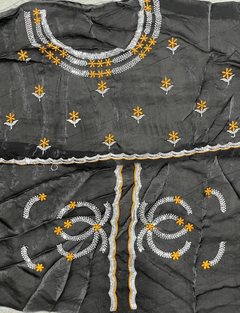 Gold Abstract Sequins Fendy Satin Saree