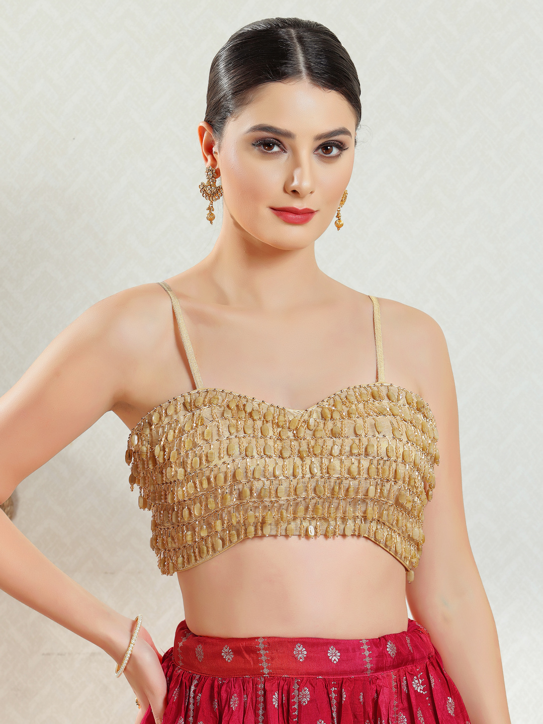 Gold Beaded Festive Silk Blouse