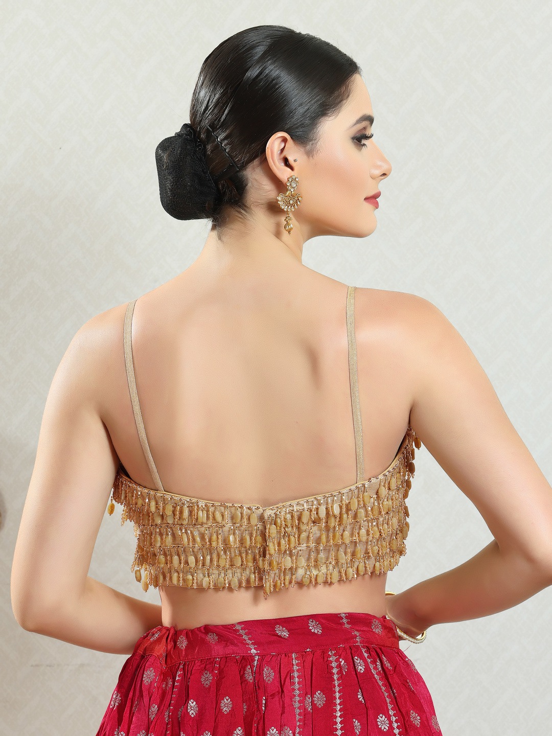 Gold Beaded Festive Silk Blouse — alternate view