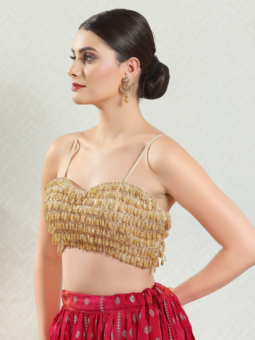 Gold Beaded Festive Silk Blouse