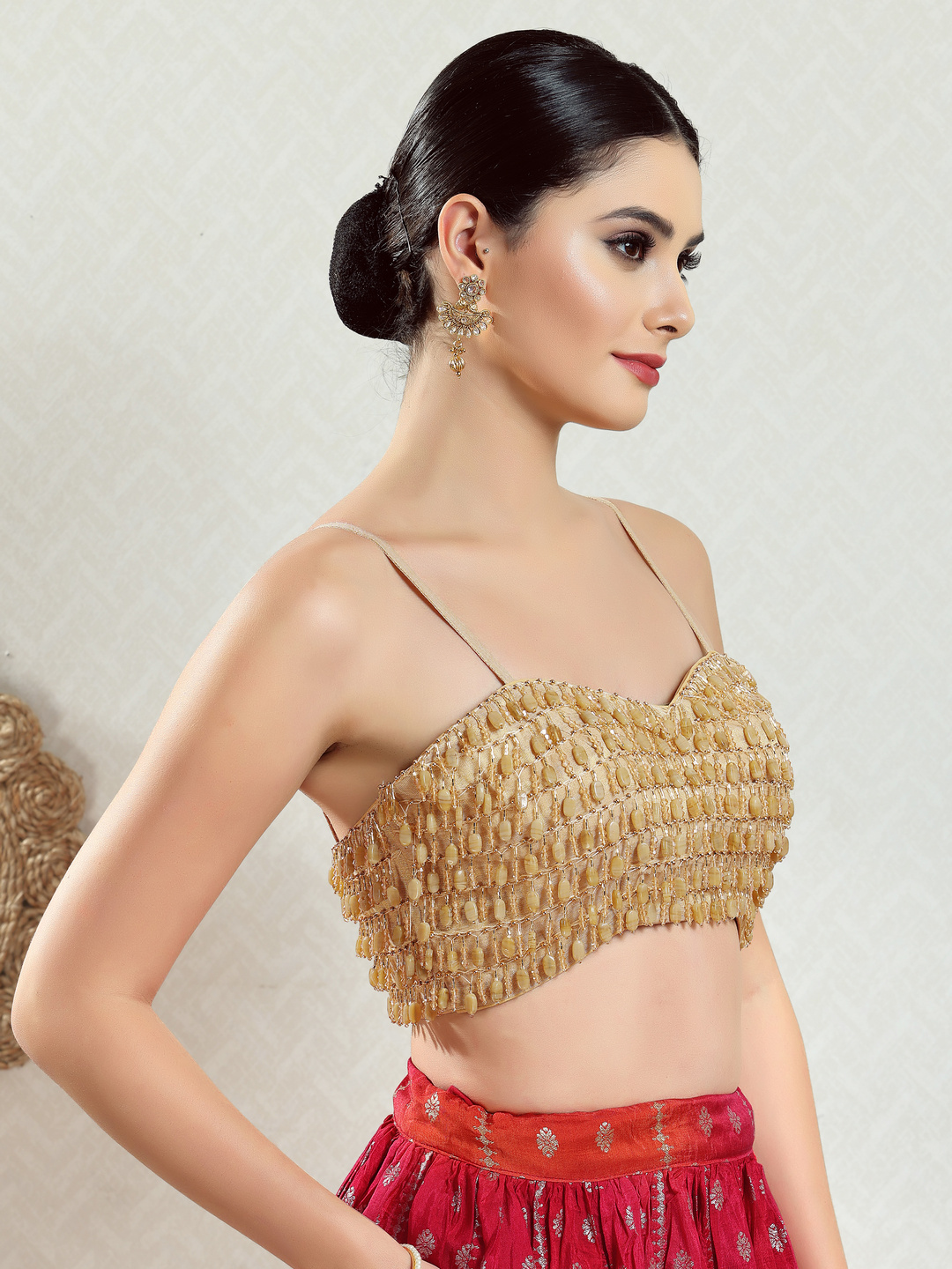 Gold Beaded Festive Silk Blouse