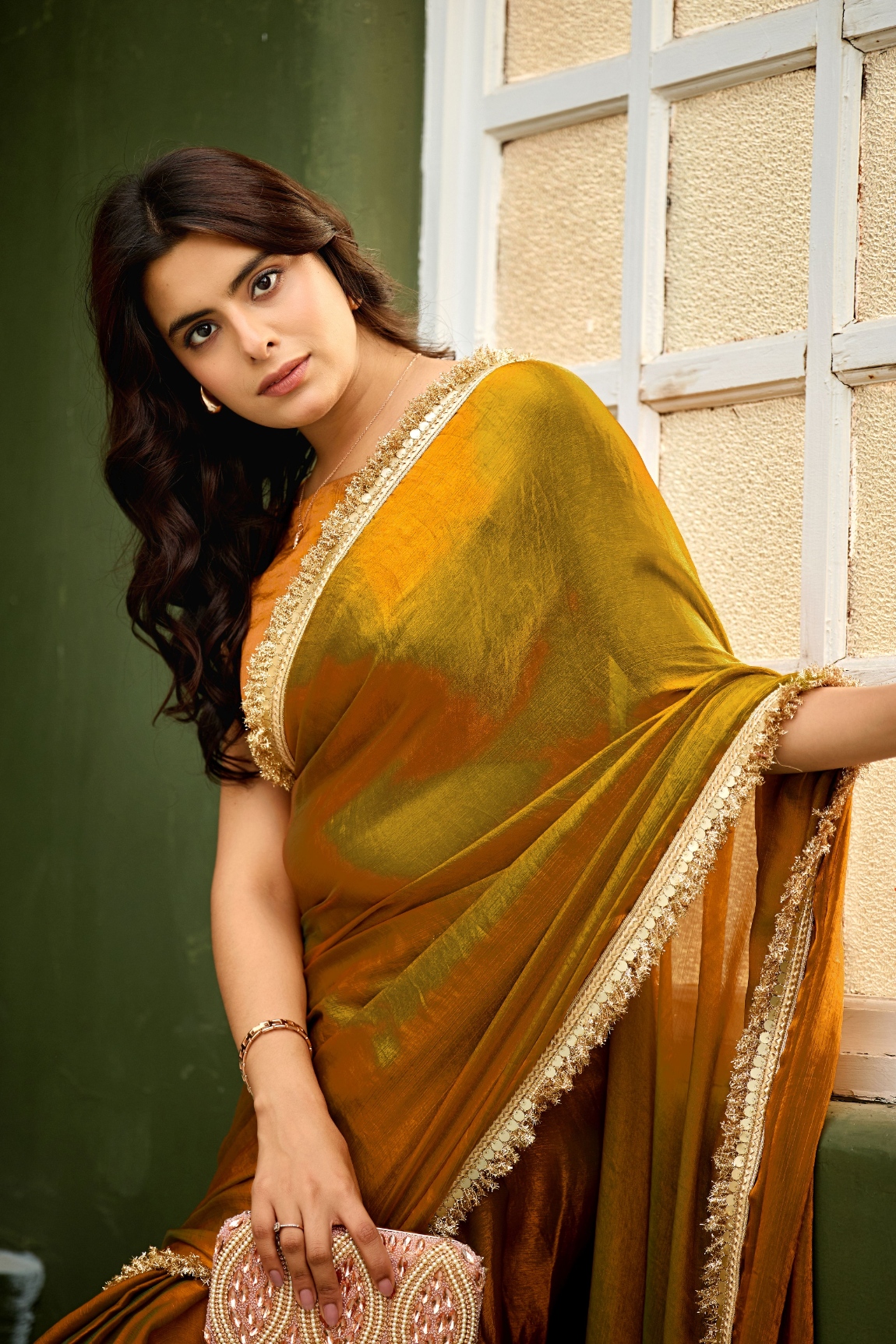 Gold Chiffon Lace Border Ready To Wear Saree