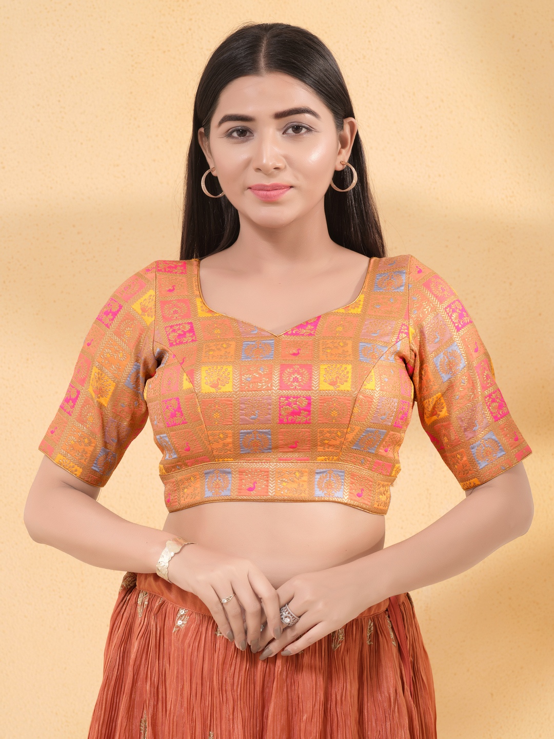 Gold Contemporary Brocade Readymade Blouse