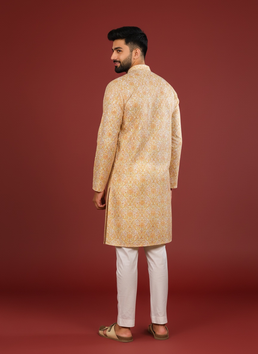 Gold Cotton Designer Kurta Pyjama — alternate view