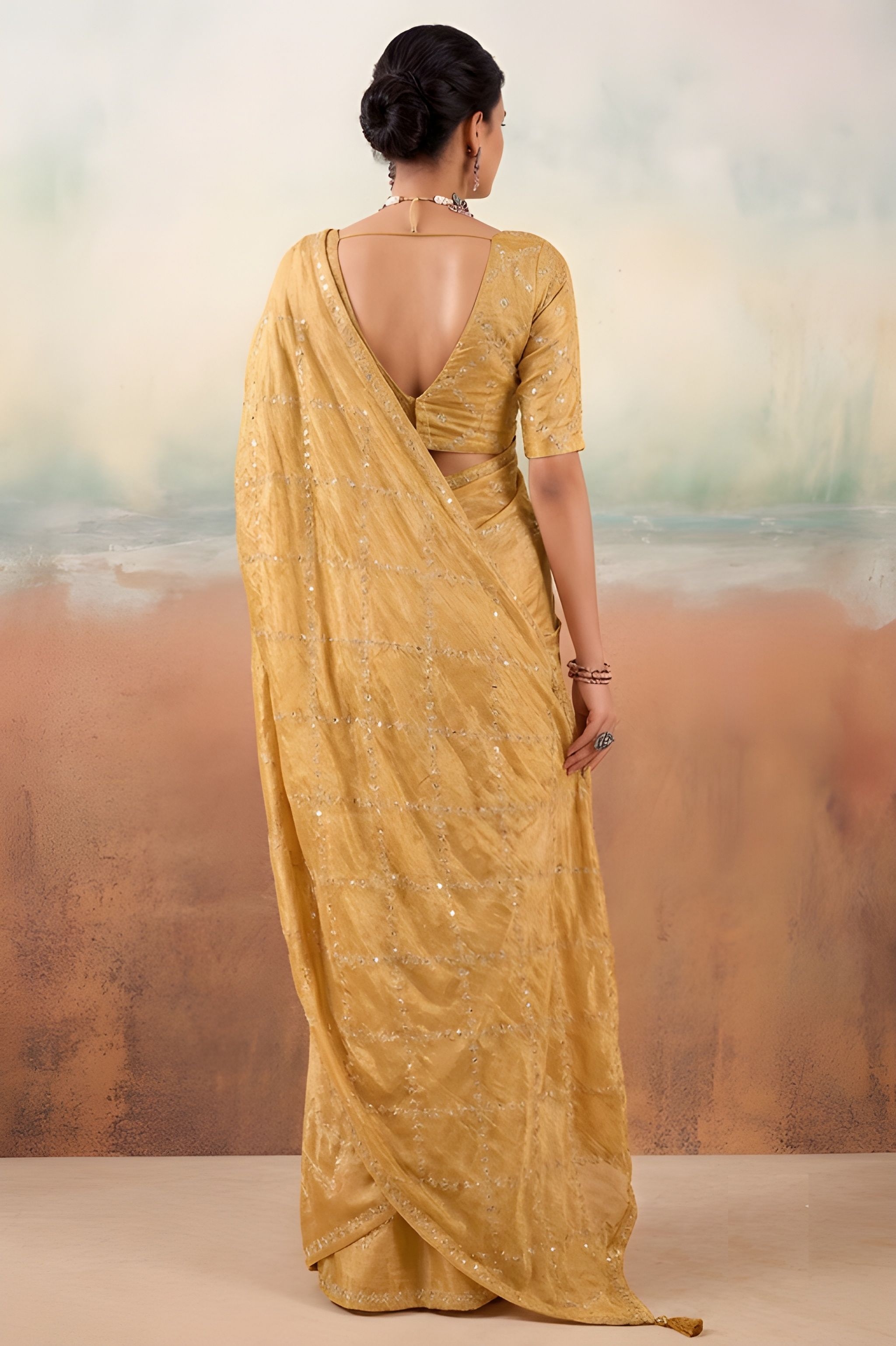 Gold Embroidered Chiffon Designer Saree — alternate view