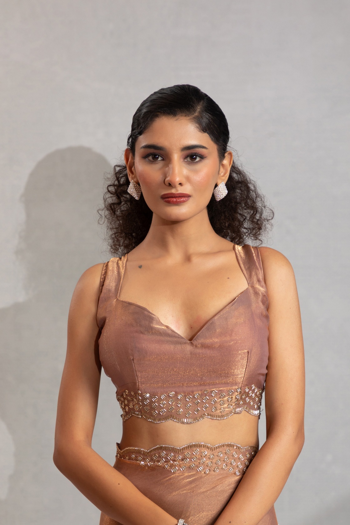 Gold Fendy Silk Two Tone Zircon Cutdana Designer Saree