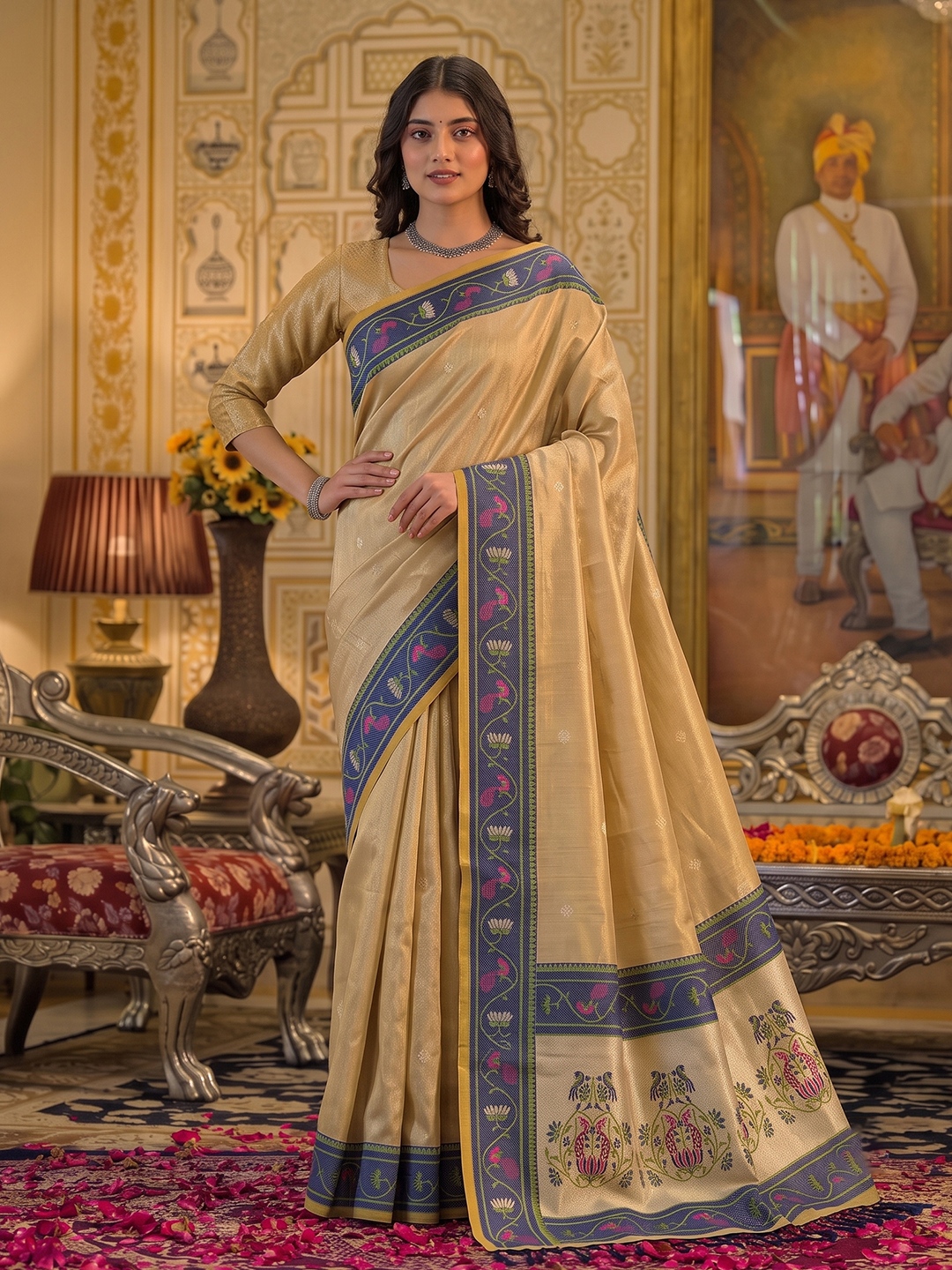 Gold Floral Woven Tissue Silk Saree