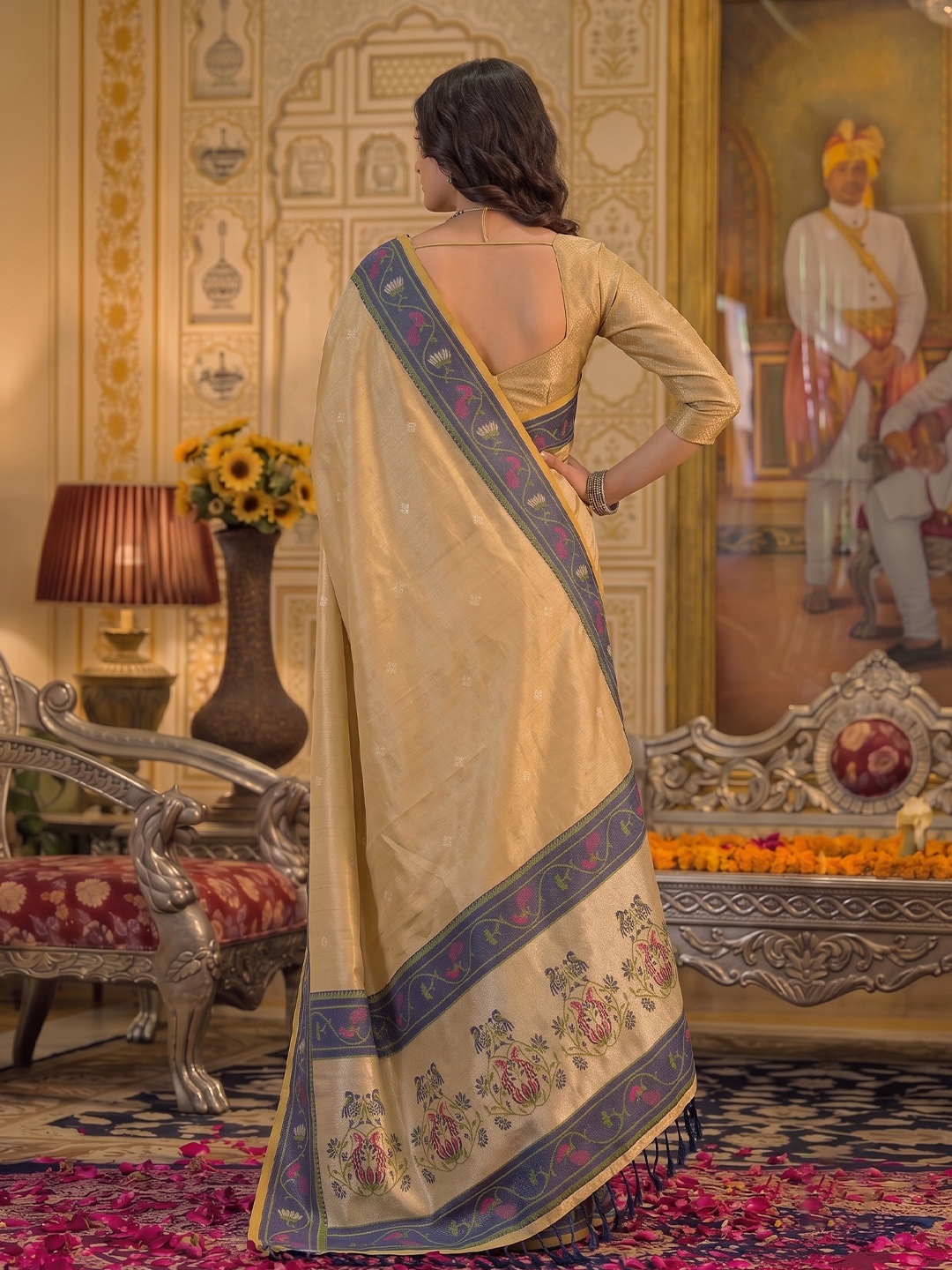 Gold Floral Woven Tissue Silk Saree — alternate view