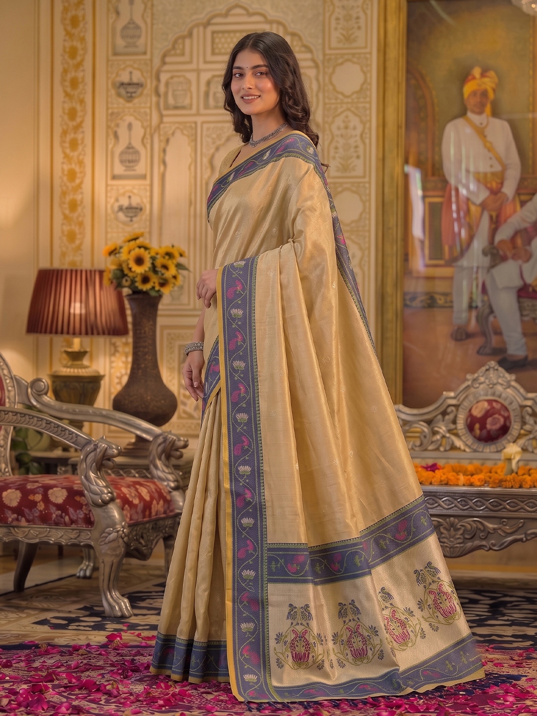 Gold Floral Woven Tissue Silk Saree