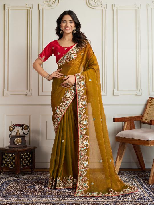 Gold Frendy Chiffon Saree