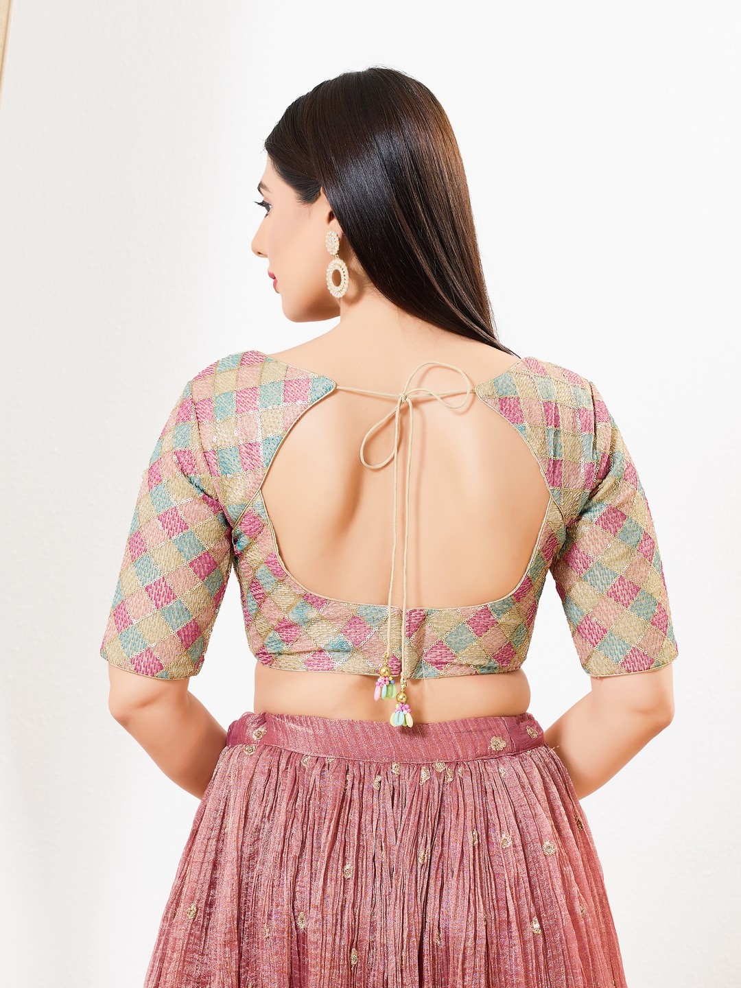 Gold Geometric Thread Net Designer Blouse — alternate view