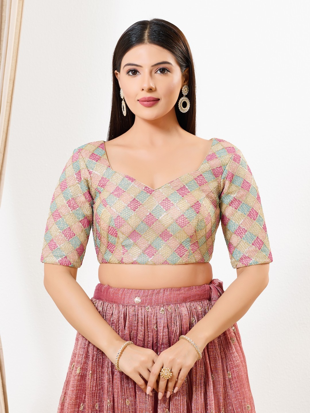 Gold Geometric Thread Net Designer Blouse
