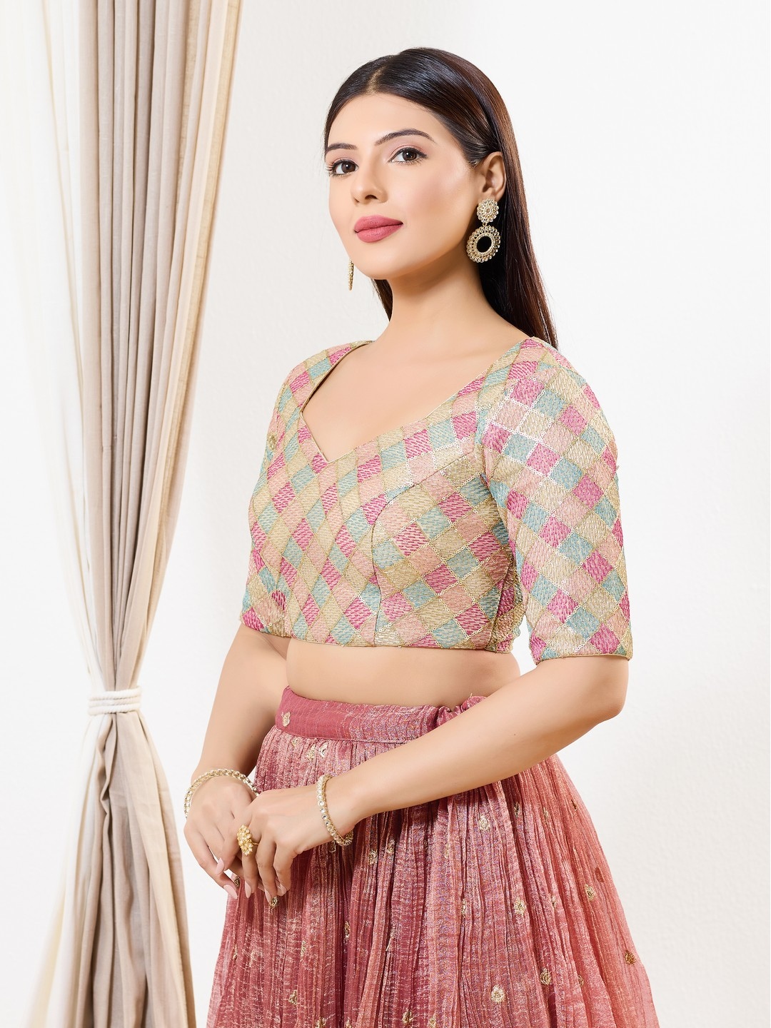 Gold Geometric Thread Net Designer Blouse