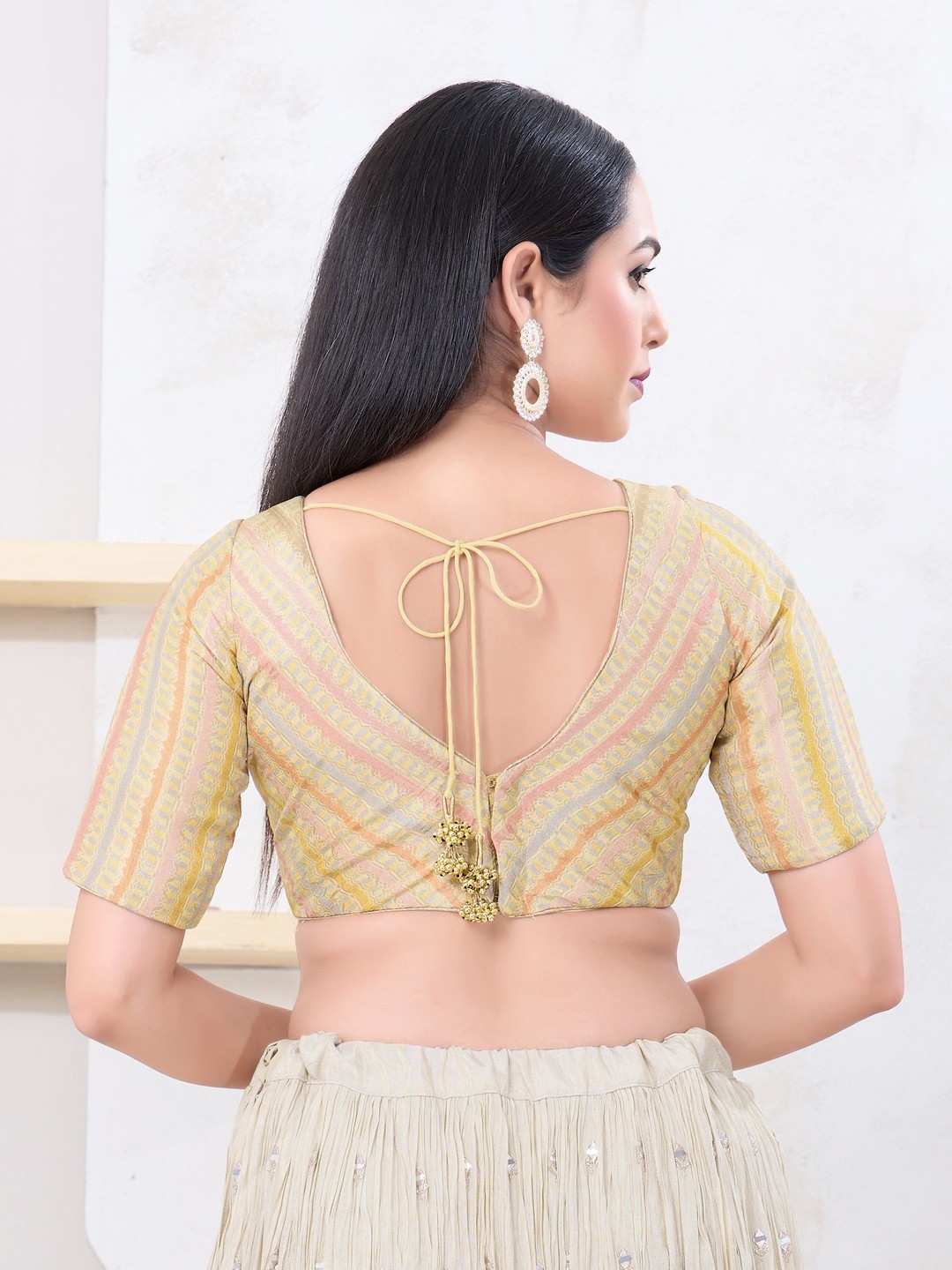 Gold Geometric Woven Jacquard Designer Blouse — alternate view